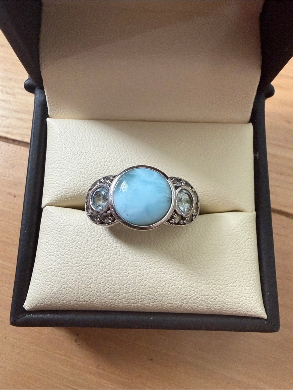 Sterling Silver larimar Gemstone Ring - Elegant past present future Design
